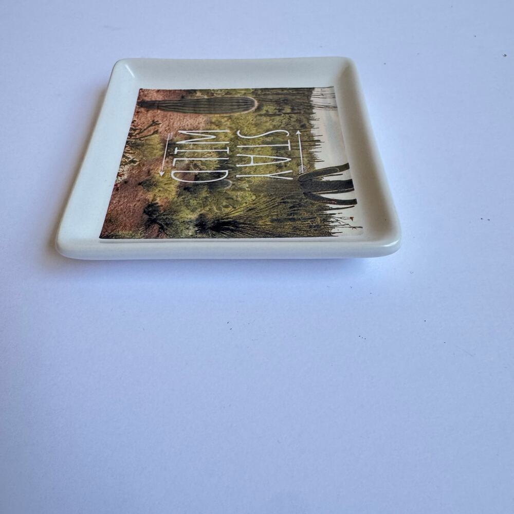 Primitives‎ by Kathy Small Trinket Tray Stay Wild Cactus White Square Boho Gift - Picture 6 of 10